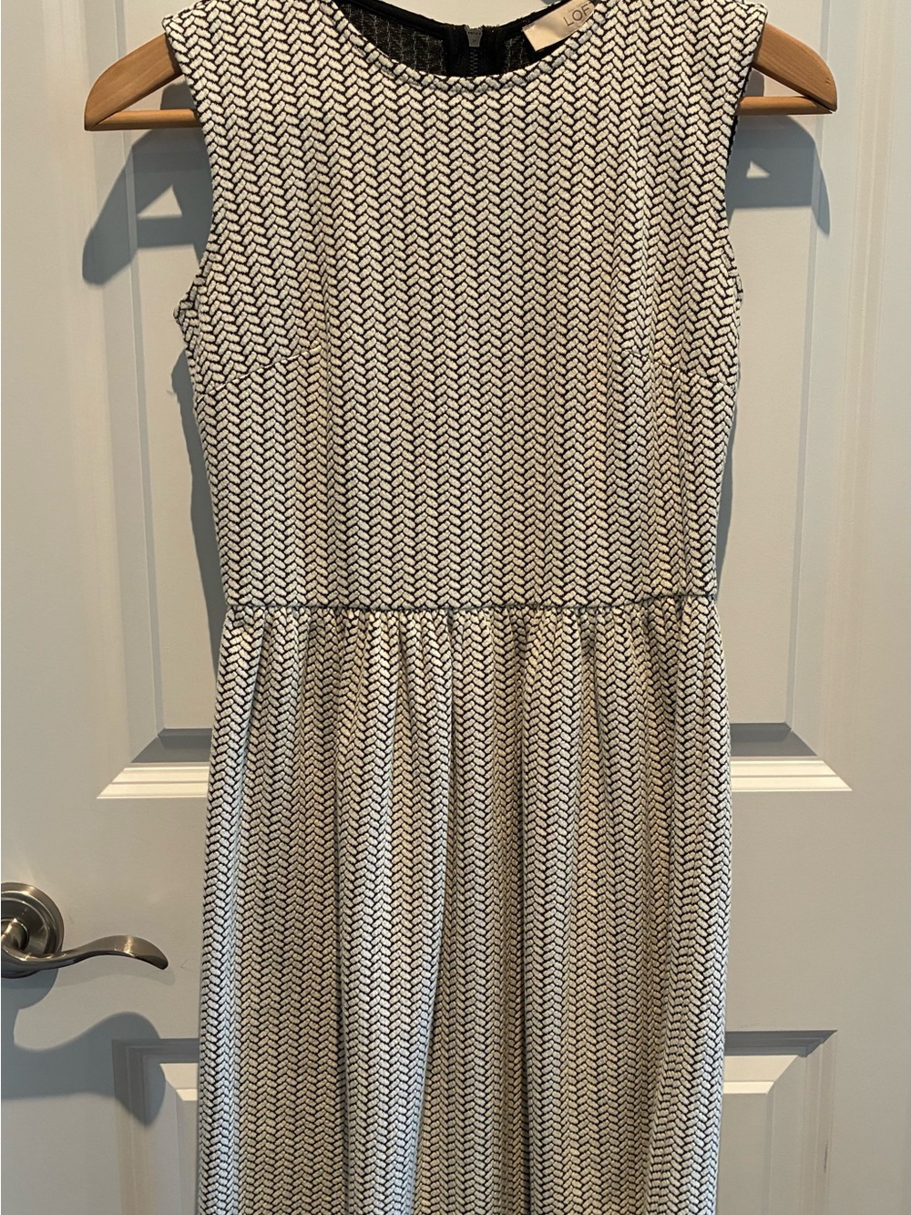 LOFT Black and White Sleeveless Mini Dress with Chevron Texture